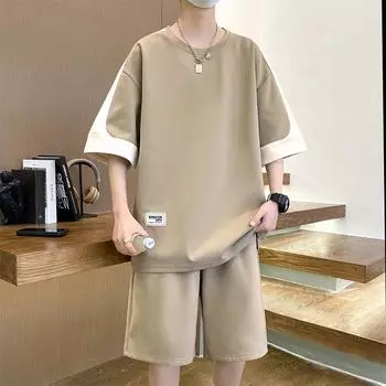 Мужской повседневный спортивный костюм из двух частей с коротким рукавом и шортами 4XL