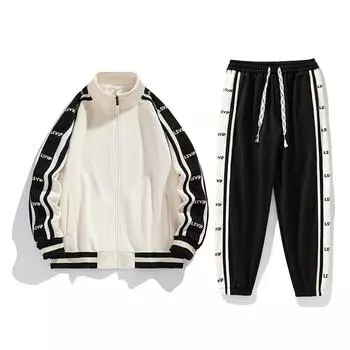 Мужской повседневный спортивный костюм, топ с капюшоном и спортивными штанами, комплект из 2 предметов, мужской комплект с капюшоном для бега M чёрный