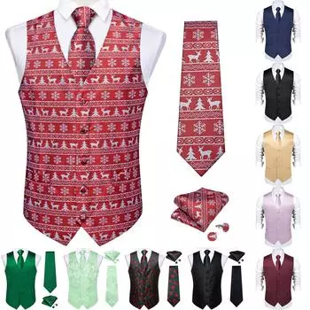 Мужской повседневный свадебный жилет с цветочным узором Пейсли, жилет, тонкий смокинг, комплект с шелковым галстуком 2XL
