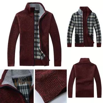 Мужской повседневный свитер, пальто, зимняя мода, кардиган, высокий воротник, карманы, вязаная верхняя одежда, пальто, свитер M тёмно-синий