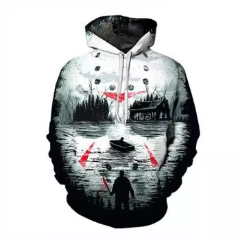 Мужской повседневный свитер с длинным рукавом с 3D принтом, пуловер, свободная толстовка с капюшоном S чёрный