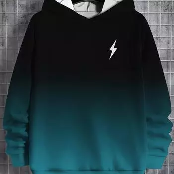 Мужской повседневный свитер с капюшоном с 3D-узором в виде алфавита, градиентный стиль, мягкая полиэстеровая ткань, идеально подходит для активного отдыха и повседневной носки S