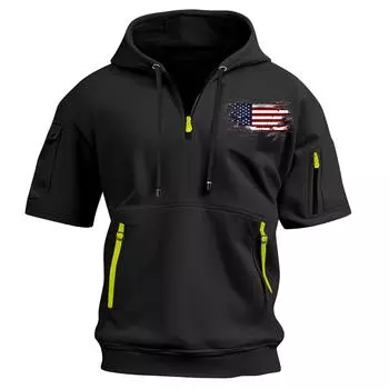 Мужской повседневный свитер с короткими рукавами и капюшоном XL чёрный