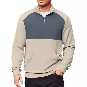 Мужской повседневный свитшот с длинными рукавами, воротником на молнии до четверти. S хаки