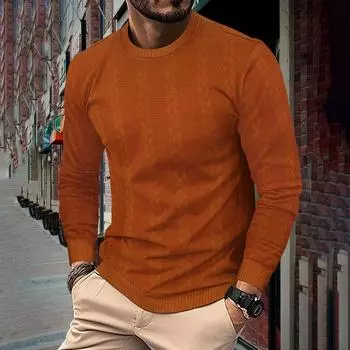 Мужской повседневный свободный хлопковый свитер с круглым вырезом, пуловер L коричневый