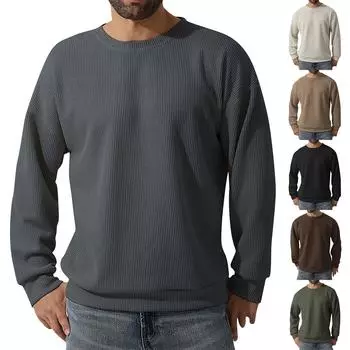 Мужской повседневный свободный хлопковый свитер с круглым вырезом, пуловер L армия зеленый