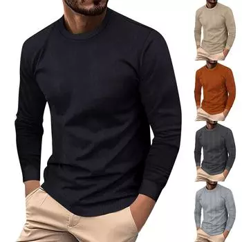 Мужской повседневный свободный хлопковый свитер с круглым вырезом, пуловер L коричневый