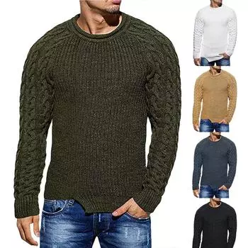 Мужской повседневный свободный хлопковый свитер с круглым вырезом, пуловер M чёрный