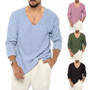 Мужской повседневный свободный хлопковый свитер с v-образным вырезом, пуловер XXL