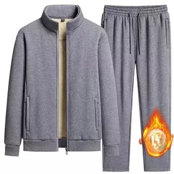 Мужской повседневный теплый спортивный костюм из овечьей шерсти, спортивный костюм с брюками Chandals Mujer, зимний толстый флисовый спортивный костюм из 2 предметов, женская одежда M