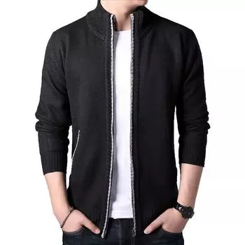 Мужской повседневный толстый теплый свитер, осень-зима, свитер на молнии спереди для мужчин, однотонная вязаная куртка большого размера с длинными рукавами, пальто M светло-серый