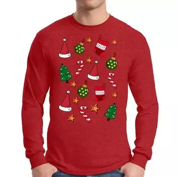 Мужской повседневный топ с рождественским принтом и круглым вырезом, пуловер с длинным рукавом, свитер L красный