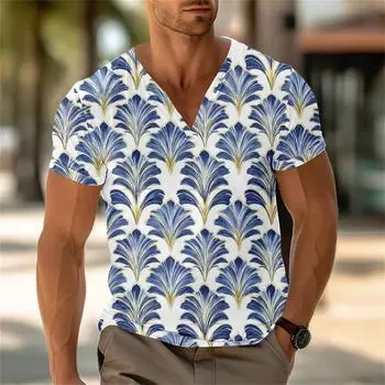 Мужской повседневный топ с V-образным вырезом и короткими рукавами, свободный повседневный модный топ для отдыха L синий