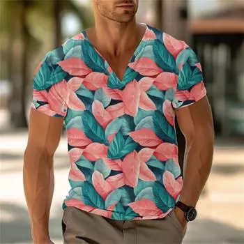 Мужской повседневный топ с V-образным вырезом и короткими рукавами, свободный повседневный модный топ для отдыха XL розовый