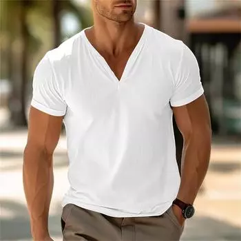 Мужской повседневный топ с V-образным вырезом и короткими рукавами, свободный повседневный модный топ для отдыха XXL белый