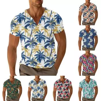 Мужской повседневный топ с V-образным вырезом и короткими рукавами, свободный повседневный модный топ для отдыха XL циан