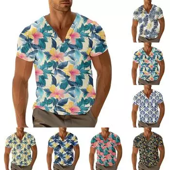 Мужской повседневный топ с V-образным вырезом и короткими рукавами, свободный повседневный модный топ для отдыха M