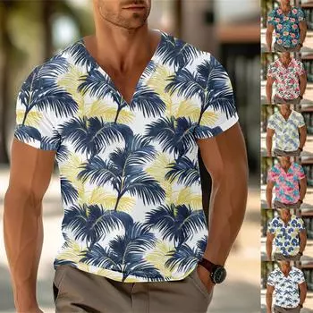 Мужской повседневный топ с V-образным вырезом и короткими рукавами, свободный повседневный модный топ для отдыха M циан