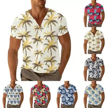 Мужской повседневный топ с V-образным вырезом и короткими рукавами, свободный повседневный модный топ для отдыха S красный