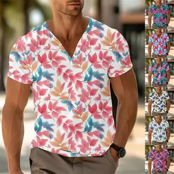 Мужской повседневный топ с V-образным вырезом и короткими рукавами, свободный повседневный модный топ для отдыха XXL