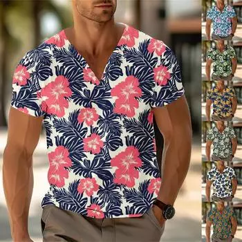 Мужской повседневный топ с V-образным вырезом и короткими рукавами, свободный повседневный модный топ для отдыха L зелёный