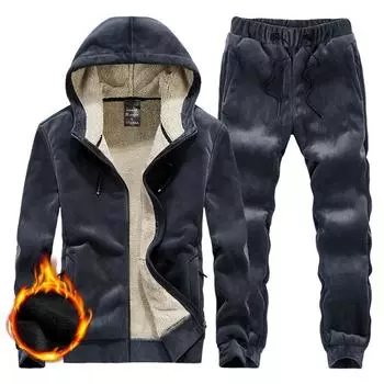 Мужской повседневный утолщенный теплый зимний плюшевый свитер костюм из овечьей шерсти зимний спортивный костюм из двух частей для мужчин леггинсы брюки костюм 8XL чёрный
