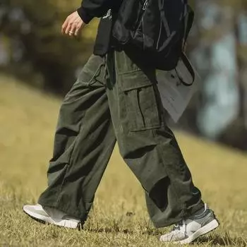 Мужской повседневный вельветовый комбинезон армейского зеленого цвета - модные широкие брюки Cityboy для осени и зимы M