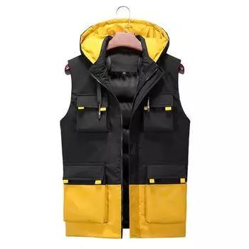 Мужской повседневный жилет больших размеров, теплый хлопковый жилет с капюшоном, мужской жилет M