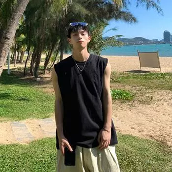 Мужской повседневный жилет с круглым вырезом без рукавов, свободные топы, быстросохнущие однотонные майки для фитнеса L белый