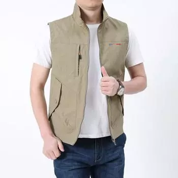 Мужской повседневный жилет с увеличенным объемом, быстросохнущий жилет, японский и корейский жилет, свободный жилет для рыбалки, функциональный жилет M хаки