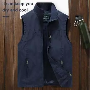 Мужской повседневный жилет с воротником-стойкой, без рукавов, жилет с подкладкой, сетчатый жилет на молнии, уличный быстросохнущий жилет с карманами M серый