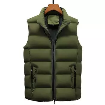Мужской повседневный зимний теплый жилет без рукавов на молнии, куртка, верхняя одежда, топы XXL армия зеленый