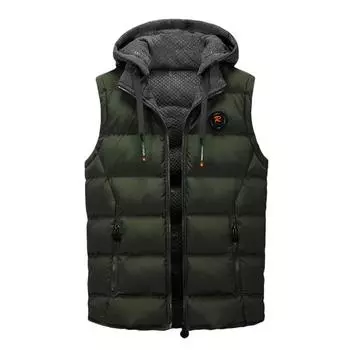 Мужской повседневный зимний теплый жилет без рукавов на молнии с капюшоном, куртка, верхняя одежда, топы XXXL