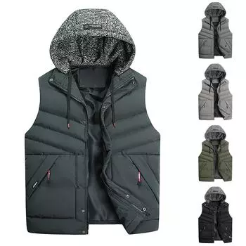 Мужской повседневный зимний теплый жилет без рукавов на молнии, куртка, верхняя одежда, топы, жилет с капюшоном на шнурке XXXL