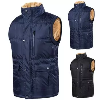 Мужской повседневный зимний теплый жилет без рукавов на молнии, куртка, верхняя одежда, топы M чёрный