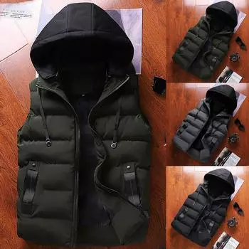 Мужской повседневный зимний теплый жилет без рукавов на молнии, куртка, верхняя одежда, топы XL серый