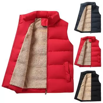 Мужской повседневный зимний теплый жилет без рукавов на молнии, куртка, верхняя одежда, топы XXXL чёрный