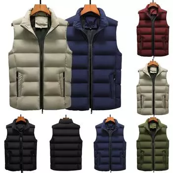Мужской повседневный зимний теплый жилет без рукавов на молнии, куртка, верхняя одежда, топы L хаки