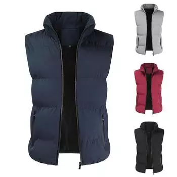 Мужской повседневный зимний теплый жилет без рукавов на молнии, куртка, верхняя одежда, топы XXL красный