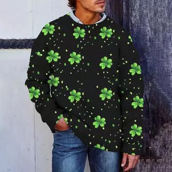 Мужской принтованный искусственный свитер, толстовка с круглым вырезом, свободный топ с длинными рукавами L армия зеленый