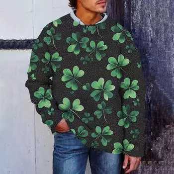 Мужской принтованный искусственный свитер, толстовка с круглым вырезом, свободный топ с длинными рукавами L чёрный