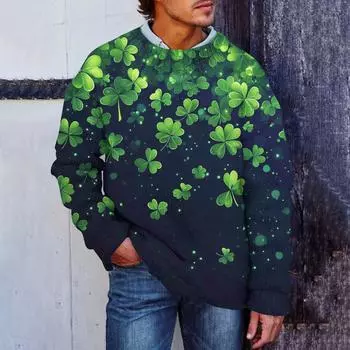 Мужской принтованный искусственный свитер, толстовка с круглым вырезом, свободный топ с длинными рукавами L армия зеленый