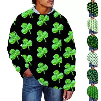 Мужской принтованный искусственный свитер, толстовка с круглым вырезом, свободный топ с длинными рукавами L армия зеленый