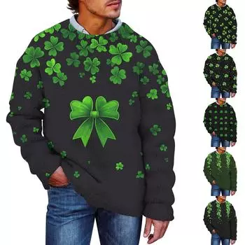 Мужской принтованный искусственный свитер, толстовка с круглым вырезом, свободный топ с длинными рукавами L армия зеленый