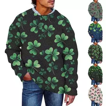 Мужской принтованный искусственный свитер, толстовка с круглым вырезом, свободный топ с длинными рукавами L чёрный