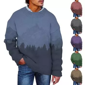 Мужской принтованный искусственный свитер, толстовка с круглым вырезом, свободный топ с длинными рукавами L синий