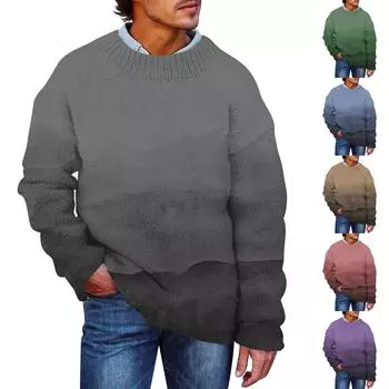 Мужской принтованный искусственный свитер, толстовка с круглым вырезом, свободный топ с длинными рукавами L синий