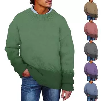 Мужской принтованный искусственный свитер, толстовка с круглым вырезом, свободный топ с длинными рукавами L синий