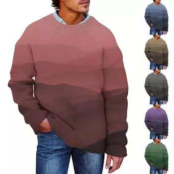 Мужской принтованный искусственный свитер, толстовка с круглым вырезом, свободный топ с длинными рукавами L синий