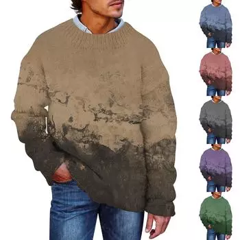 Мужской принтованный искусственный свитер, толстовка с круглым вырезом, свободный топ с длинными рукавами L синий